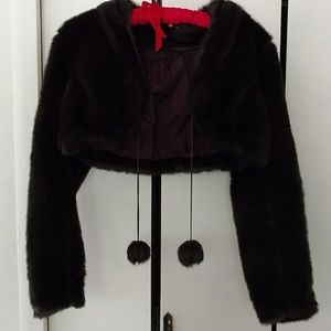 Faux Fur Pom Pom Shrug Size 6